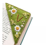 MOTEERLLU Personalized Hand Embroidered Corner Bookmark,Felt Triangle Page Stitched Handmade Bookmark,Unique Cute Flower Letter Embroidery Bookmarks Accessories for Book Lovers(Summer-v)