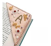 MOTEERLLU Personalized Hand Embroidered Corner Bookmark,Felt Triangle Page Stitched Handmade Bookmark,Unique Cute Flower Letter Embroidery Bookmarks Accessories for Book Lovers(Spring-a)