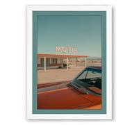 Motel at Dusk Vintage Framed Wall Art Print A3 (42×29.7cm) White, Wall Decor for Living Room, Bedroom, Office & Home, Ready to Hang, Art Gift