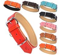 MOTERO Genuine Leather Dog Collar Adjustable Heavy Duty Dog Collar Belt Super Soft Small, Medium Large and Extra Large Breed Dog Collars (Red - M)