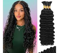 MOTFIN 18 Inch 18 Inch Bohemian Braided Human Hair Weave 110g 18 Inch Boho Curly Braiding No Knot 12A Deep Wave Loose Human Hair for Braiding Bo