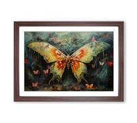 Moth Action Framed Print | A2 Walnut Framed Wall Art | Ready to Hang | Modern Nature Picture | Living Room Bedroom Lounge Office