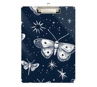 Moth and Butterfly Navy Acrylic Clipboard Writing Board Letter Size Clipboards, A4 Letter Size 12.5 x 9 Inches Silver Clip, Silver12x9in