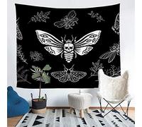 Moth and Skull Tapestry, Gothic Skull Wall Hanging Insect Animal Themed Tapestries, Abstract Leaf Tree Branches Decor Tapestry Wall Hanging, Black White Large 58x79