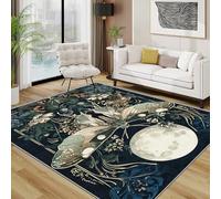 Moth Area Rugs for Living Room 80x150 - Insect Moon Botanical Rug for Bedroom, Fantasy Mystical Nature Non Slip Washable Short Pile Carpet, Moth Room Decor
