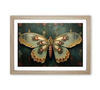 Moth Art Deco No.4 Framed Print | A2 Oak Framed Wall Art | Ready to Hang | Art Deco Nature Picture | Living Room Bedroom Lounge Office