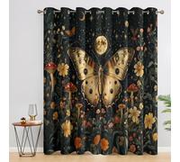 Moth Blackout Curtains, Witchy Mushroom Wildflower Curtains for Bedroom Living Room, 72 Inch Drop Drapes, Eyelet Thermal Window Treatments, 2 Panels SEC3