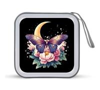 Moth Butterfly Moon Flowers CD Case Holder Portable 40 Capacity DVD Wallet Storage Organizer for Car Travel