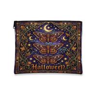Moth Canvas with Zipper, Gothic Art Nouveau Crescent Moon Floral Halloween Violet Canvas with Zipper Makeup Bag for Purse for Travel, Vanity, Bathroom, Purse Storage and Daily Use 7x9 Inch