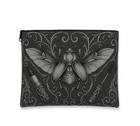 Moth Canvas with Zipper, Gothic Elegant Floral Lipstick Black Portable with Zipper Mini Makeup Bag for Travel, Vanity, Bathroom, Purse Storage and Daily Use, Black, 7x9 Inch, Gothic