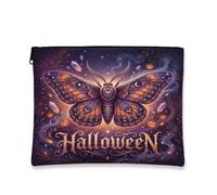 Moth Canvas with Zipper, Mystical Gothic Pumpkins Crystals Halloween Violet Canvas with Zipper Makeup Bag for Purse for Travel, Purse, Bathroom, Vanity and Daily Storage, Purple, 7x9 Inch, Mystical