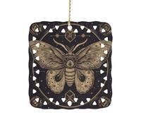Moth Ceramic Christmas Ornament Xmas Tree Hanging Pendant Double Sided Pattern Festive Square Ornament Holiday Home Party Decoration Gifts