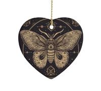 Moth Ceramic Christmas Ornaments Double Sided Porcelain Hanging Heart Pendant for Xmas Tree, Holiday Home Decor and Gift Party Decorations