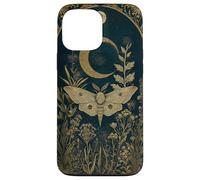 Moth Cicada Wildflower Plant Pattern Sage Green Celestial Case for iPhone 13 Pro Max