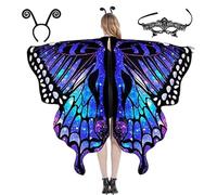 Moth Costume, Colorful Halloween Butterfly Costume, Moth Cape Shawl with Headband & Lace Mask for Halloween Party Adults Cosplay Terrifier Costumes Butterfly Cape