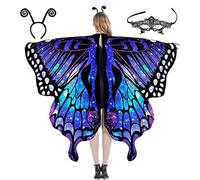 Moth Costume, Colorful Halloween Butterfly Costume, Moth Cape Shawl with Headband & Lace Mask for Halloween Party, Kids|Costumes
