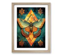 Moth Cubism Framed Wall Art Print, Ready to Hang Picture for Living Room Bedroom Home Office, Oak A2 (48 x 66 cm)