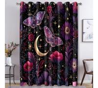 Moth Curtains for Bedroom Living Room, Botanical Flower Moon Star Blackout Curtains Eyelet 72 Drop 2 Panels, Patterned Window Drapes, Home Decor 46x72 Inch B-D75