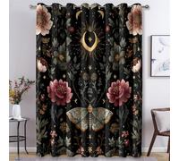 Moth Curtains for Bedroom Living Room, Vintage Botanical Flowers Blackout Curtains Eyelet 90 Drop - Thermal Patterned Window Drapes Home Decor 66x90 Inch 2 Panels K2