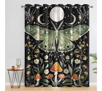 Moth Curtains, Moon Phase Mushroom Vintage Botanical Blackout Curtains for Bedroom Living Room, 46x54 Inch Drapes, Eyelet Thermal Window Treatments, 2 Panels BSu212