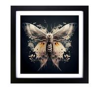 Moth Double Exposure Framed Wall Art Print, Ready to Hang Picture for Living Room Bedroom Home Office, Black 18 x 18 Inch (45 x 45 cm)