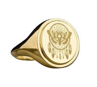 moth dreamcatcher signet ring| nature jewelry| oval engraved and feathers spiritual gift personalized| 925 sterling silver gold plated |LK_PDR_00410_7