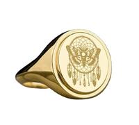 moth dreamcatcher signet ring| nature jewelry| oval engraved and feathers spiritual gift personalized| 925 sterling silver gold plated |LK_PDR_00620_5.5