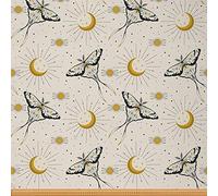 Moth Fabric by The Yard, Halloween Gothic Upholstery Fabric, Sun Moon Decorative Fabric, Starry Sky Galaxy Geometric Dot Indoor Outdoor Fabric, DIY Art Waterproof Fabric, Yellow Black, 10 Yards