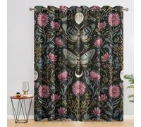 Moth Floral Curtains 66x72 Inch 2 Panels, 95% Blackout, Boho Gothic Botanical Curtains for Bedroom, Living Room, Home Decor, Thermal Insulated Eyelet Window Drapes HRN225