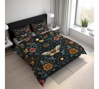 Moth Flower Duvet Cover Set Double Size, Insect Botanical Plant Bedding Set 200x200 cm, Quilt Cover with 2 Pillowcases, Soft Microfiber 3pcs, Zip 21D&-38