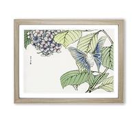 Moth & Hydrangea By Morimoto Toko Asian Japanese Framed Print | A2 Oak Framed Wall Art | Ready to Hang | Asian Floral Picture | Living Room Bedroom Lounge Office