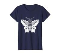 Moth Insect Magical Esoteric Line Art Illustration T-Shirt, Women, Navy Blue, 3X-Large