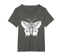 Moth Insect Magical Esoteric Line Art Illustration T-Shirt, Women's Plus, Asphalt Grey, 1X