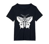 Moth Insect Magical Esoteric Line Art Illustration T-Shirt, Women's Plus, Black, 5X