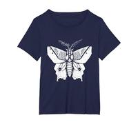 Moth Insect Magical Esoteric Line Art Illustration T-Shirt, Women's Plus, Navy Blue, 5X