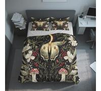 Moth King Size Duvet Cover Set, Plant Mushroom Flower Moth Bedding Set 220x230cm, Microfiber Soft Reversible Quilt Cover + 2 Pillowcase, Zipper Closure, Bedroom Decor PZ&S-33