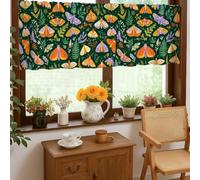 Moth Kitchen Curtains, Nature Botanical Leaf Flower Fall Green Rod Pocket Window Valance for Laundry Room Sink Area Hallway Apartment Window Decor 18x52 Inch