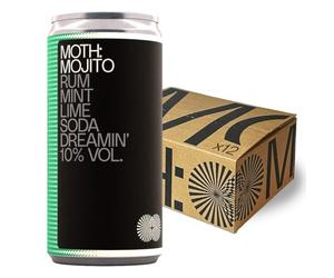 MOTH: Mojito Cocktails Ready To Drink Pre-Mixed Cans, 12x200ml, 10% ABV - Duppy Share Rum, Mint, Lime & Soda, Premium Quality Bar Strength