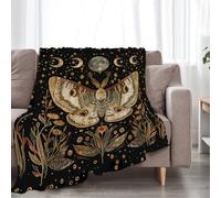 Moth Moon Blanket Witchy Vintage Butterfly Sunflower Decor Throw Blanket Comfy Plush Flannel Fleece Warm Soft Fuzzy Blanket Gothic Gifts for Girls Boys Women Teens for Room Bed Sofa Couch 50"X60"