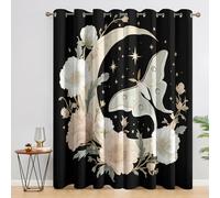 Moth Moon Floral Curtains 46 x 90 Inch 2 Panels, 95% Blackout, Boho Gothic Fantasy Curtains for Bedroom, Living Room, Home Decor, Thermal Insulated Eyelet Window Drapes HRN195