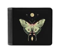 Moth Moon Leather Men's Bifold Wallet Minimalist Credit Card Holder Simple Coin Purse with Hidden Slots