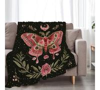Moth Moon Rose Blanket Witchy Vintage Butterfly Decor Throw Blanket Comfy Plush Flannel Fleece Warm Soft Fluffy Fuzzy Blanket Gothic Gifts for Girls Boys Women Teens for Room Bed Sofa Couch 50"X60"