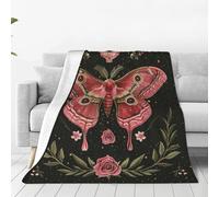 Moth Moon Rose Blanket Witchy Vintage Butterfly Decor Throw Blanket Comfy Plush Flannel Fleece Warm Soft Fluffy Fuzzy Blanket Gothic Gifts for Girls Boys Women Teens for Room Bed Sofa Couch 60"X80"