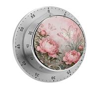 Moth Peony Cluster Kitchen Timer 60 Minute Visual Wind Up Timers Indoor Mechanical Timers with Magnetic Base Stainless Steel Timer for Home Cooking Time Management Tool