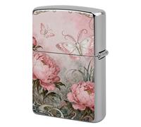 Moth Peony Cluster Lighter Case Metal Double-Sided Lighter Cover Pocket Lighters Sleeve Windproof Lighters Accessories for Men Women