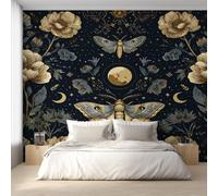 Moth Photo Wallpaper, Flower Moon Insect Moth Wallpaper Mural, 300x210cm Wall Paper for Bedroom Living Room, Non-Woven Wall Mural Room Decor EL&D62