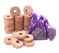 Moth Repellent Cedar Blocks - 30PCS Cedarwood Moth Repellent Rings with Lavender Bags for Clothes Storage Natural Wardrobe Moth Protection Drawer Moths Repellents Natural Moths Repellents