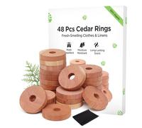 Moth Repellent for Wardrobes 48 Cedar Rings for Clothes, Drawers, Storage Boxes - 100% Natural Cedarwood Moth Repellent, Aromatic Insect Repellent & Moth Killer Cedar Wood Rings - Sandpaper Included