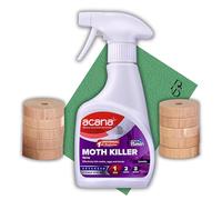 Moth Repellent for Wardrobes Kit - Acana Moth Spray & Cedarwood Rings Wardrobe Fresheners - Anti Moth Protection for Clothes, Drawers & Carpet