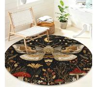 Moth Round Rug Washable Non Slip Mushroom Jungle Circle for Bedroom Living Room, Celestial Soft Low Pile Circular Area Rug 80 cm, Home Decorative Floor Mat